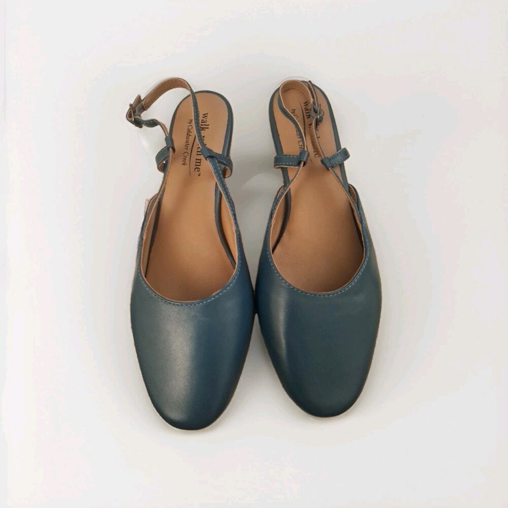 Walk With Me by Coldwater Creek Josie 2 Pump Women 9.5 Wide Blue Slingback Shoe